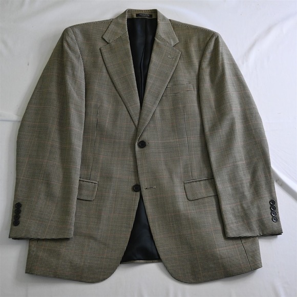Gianfranco Ruffini Italy 40R Houndstooth 100% Wool Mens Blazer Jacket Sport Coat